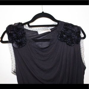 Valentino T-shirt Couture Black Tank w/ Lace Trim